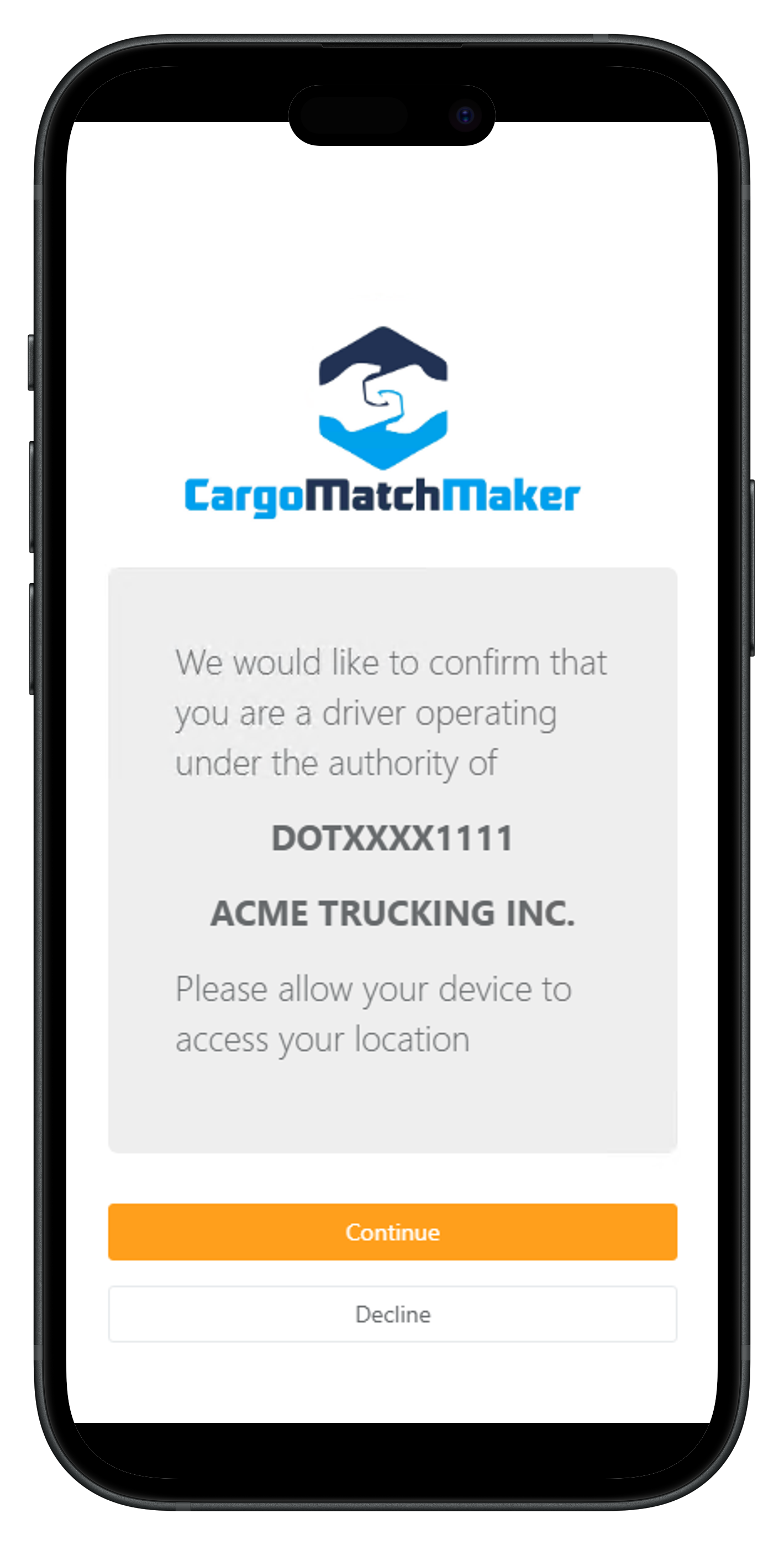 Driver employment verification mobile screen